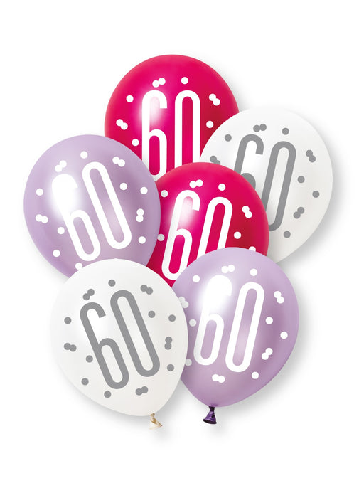Pink Glitz 60th Birthday Latex Balloons 6pk