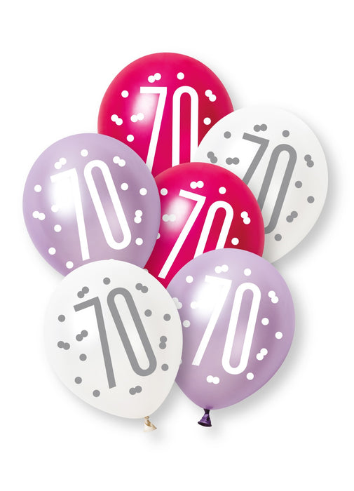 Pink Glitz 70th Birthday Latex Balloons 6pk