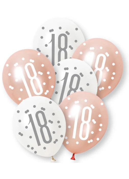 Rose Gold Glitz 18th Birthday Latex Balloons 6pk
