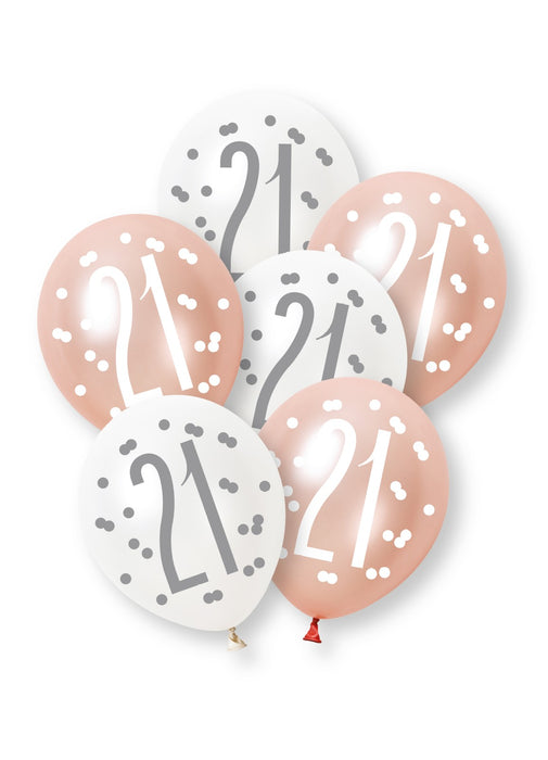 Rose Gold Glitz 21st Birthday Latex Balloons 6pk