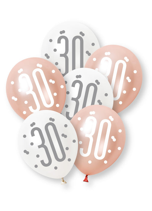 Rose Gold Glitz 30th Birthday Latex Balloons 6pk