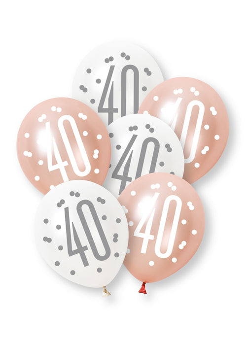 Rose Gold Glitz 40th Birthday Latex Balloons 6pk