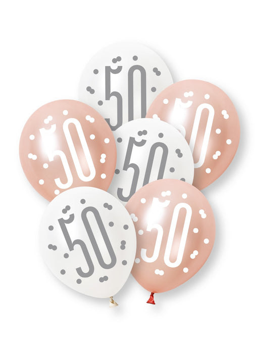 Rose Gold Glitz 50th Birthday Latex Balloons 6pk