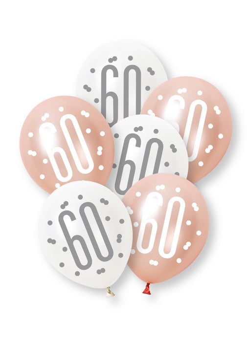 Rose Gold Glitz 60th Birthday Latex Balloons 6pk