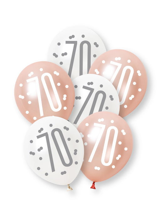 Rose Gold Glitz 70th Birthday Latex Balloons 6pk