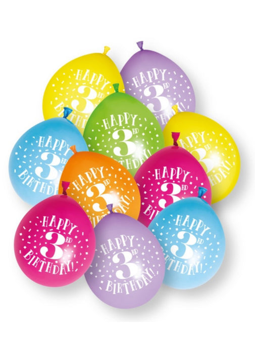 3rd Birthday Latex Balloons 10pk