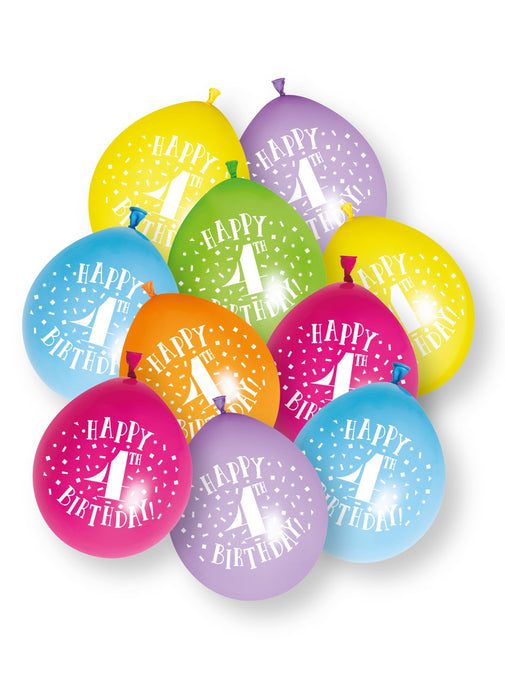 4th Birthday Latex Balloons 10pk