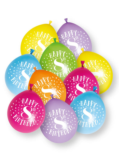 8th Birthday Latex Balloons 10pk
