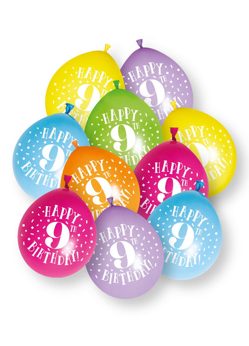 9th Birthday Latex Balloons 10pk