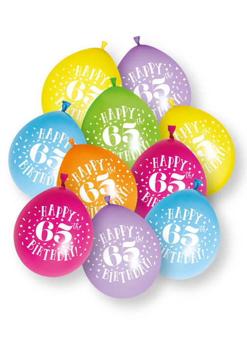 65th Birthday Latex Balloons 10pk
