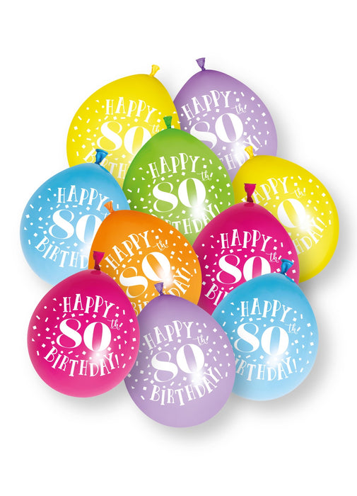 80th Birthday Latex Balloons 10pk