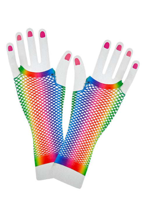 Long Rainbow Fishnet Gloves