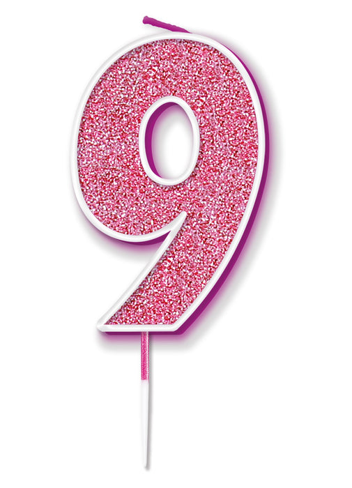 Pink Glitter Number 9 Candle