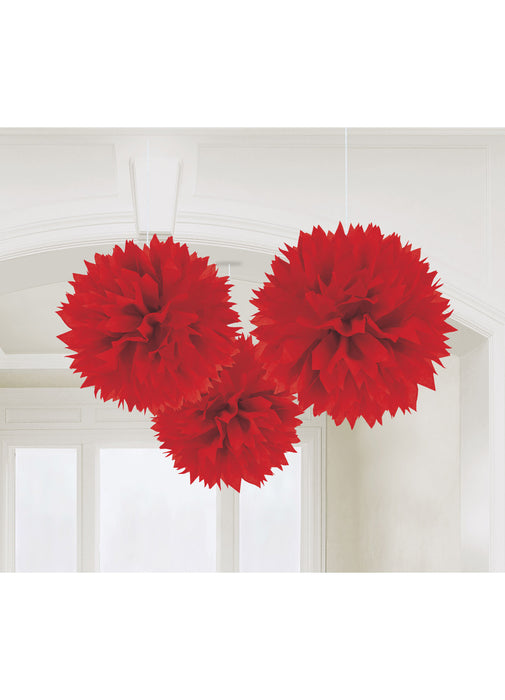 Red Fluffy Hanging Decorations 3pk