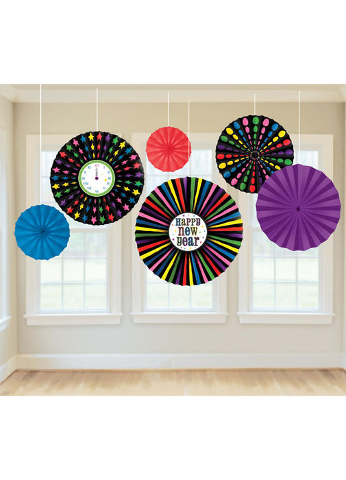 New Years Paper Fan Decorations 6pk