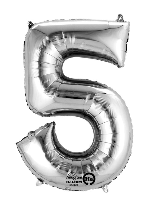 Number 5 Silver Air Filled Balloon