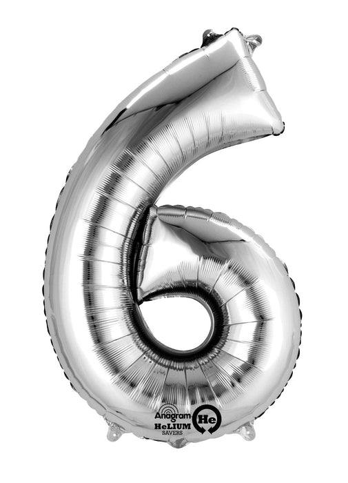 Number 6 Silver Air Filled Balloon