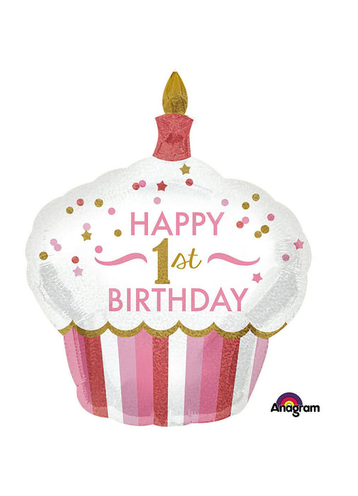 1st Birthday Girl Cupcake SuperShape Balloon