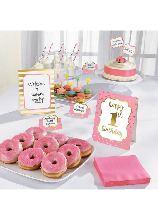 Premium Pink 1st Birthday Buffet Decoration Kit