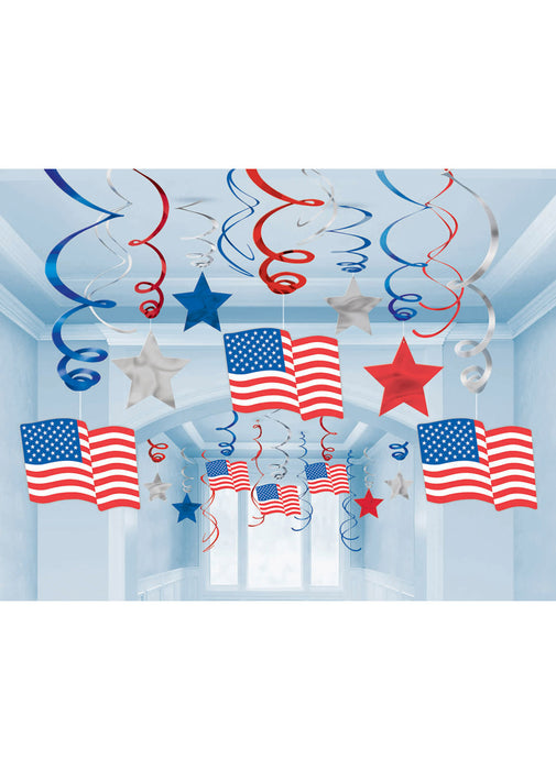 American Flag Swirl Decorations 30pk