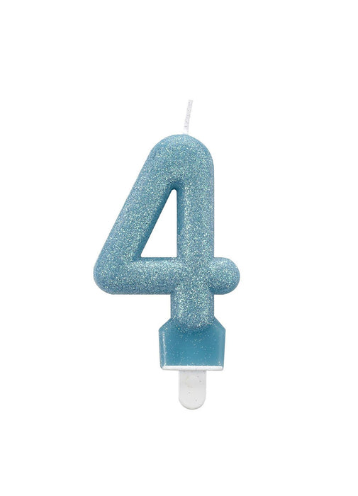 Number 4 Blue Glitter Candle
