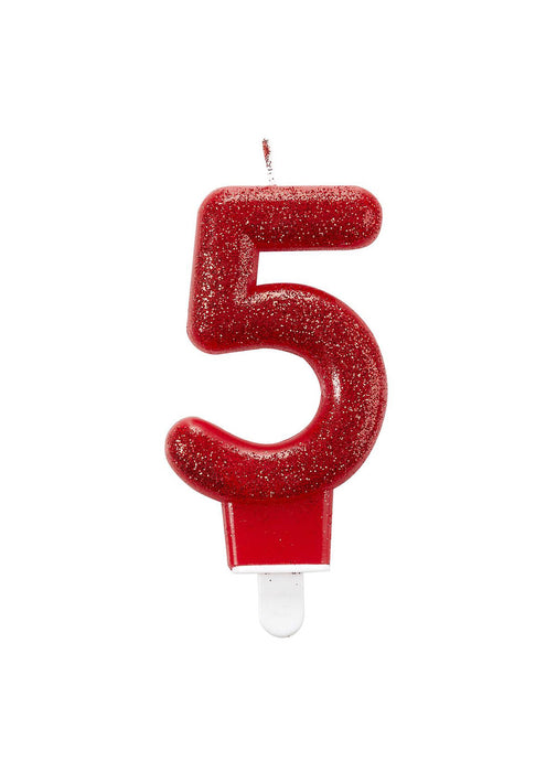 Number 5 Red Glitter Candle