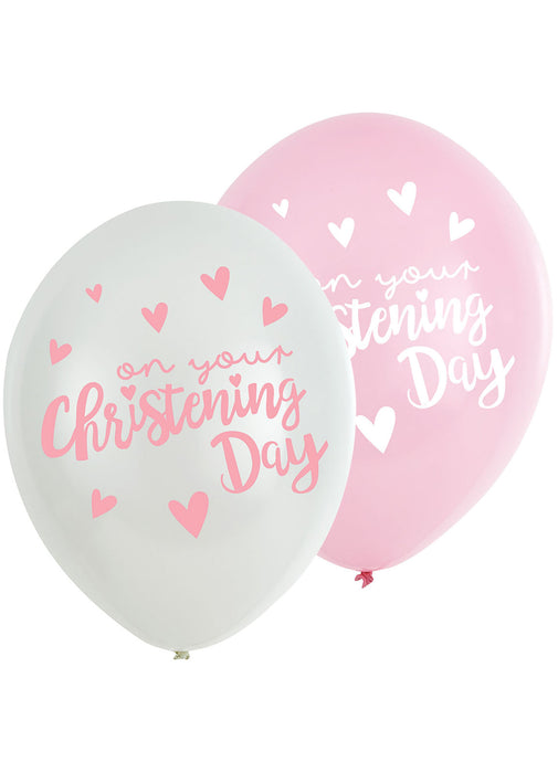 Christening Pink Latex Balloons 6pk