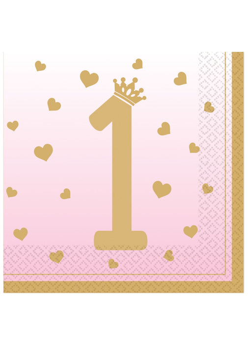 1st Birthday Pink Napkins 16pk