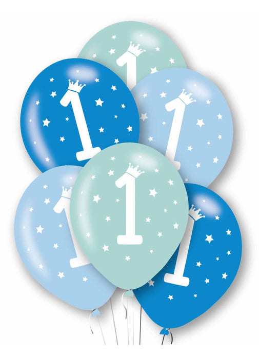Happy 1st Birthday Blue Latex Balloon 6pk