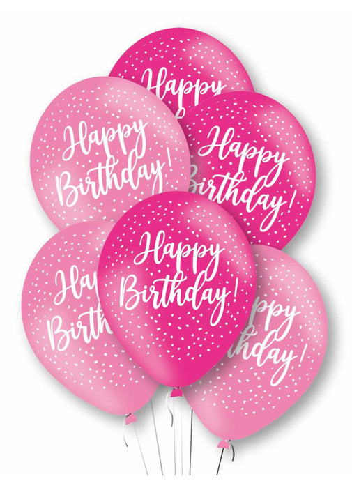 Pink Happy Birthday Latex Balloons 6pk