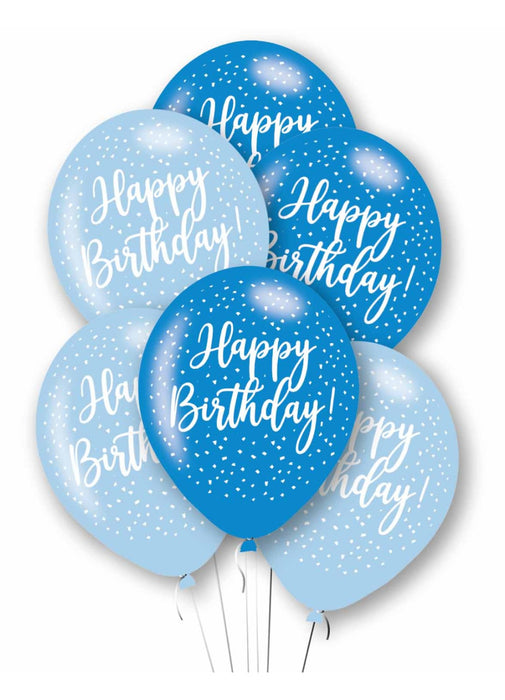 Blue Happy Birthday Latex Balloons 6pk