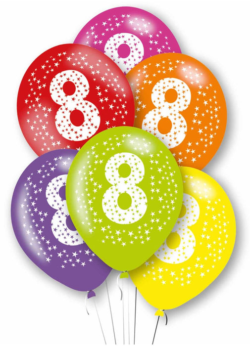Happy 8th Birthday Latex Balloons 6pk