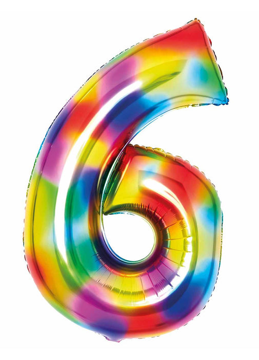 Number 6 Bright Rainbow Foil Balloon