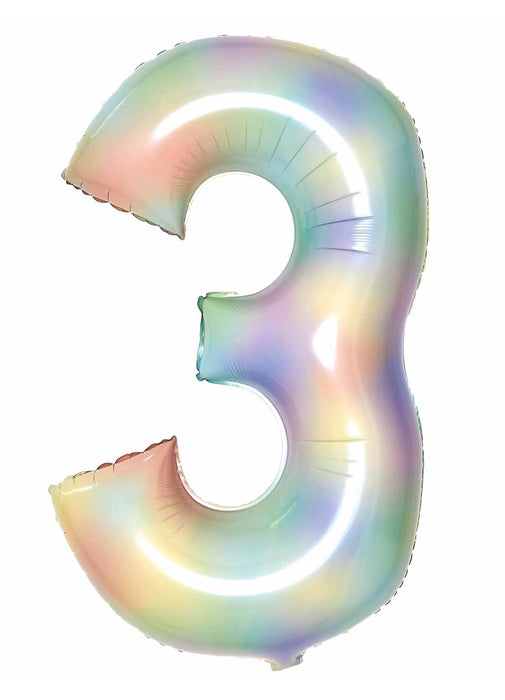 Number 3 Pastel Rainbow Foil Balloon