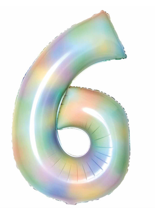 Number 6 Pastel Rainbow Foil Balloon
