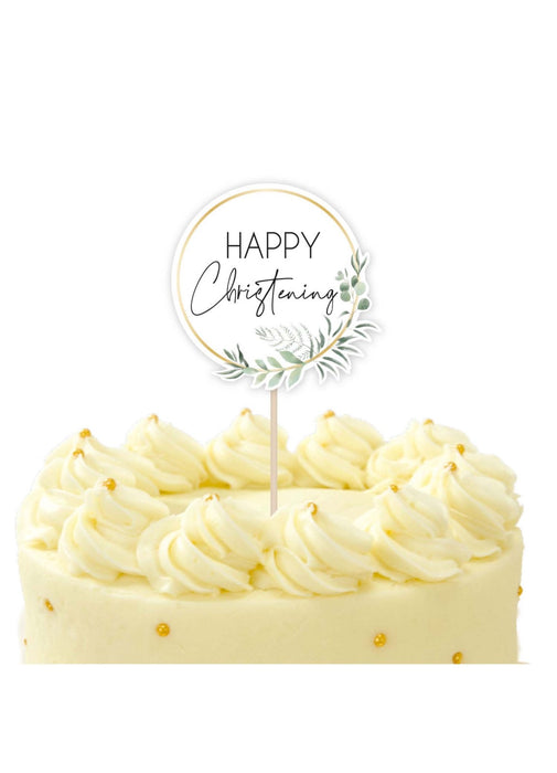 Happy Christening Botanical Cake Topper