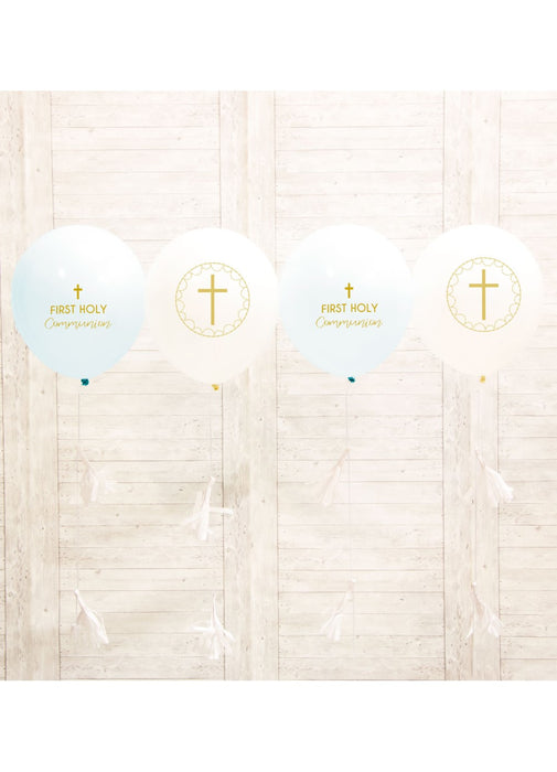 Blue First Holy Communion Latex Balloons 4pk
