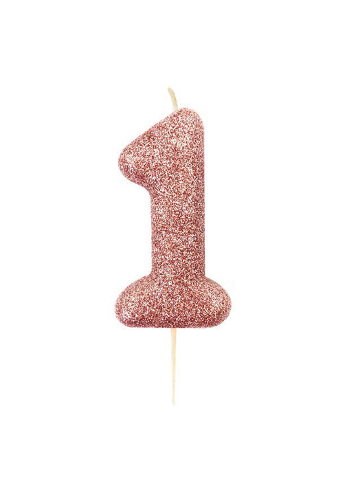 Rose Gold Glitter Number 1 Candle