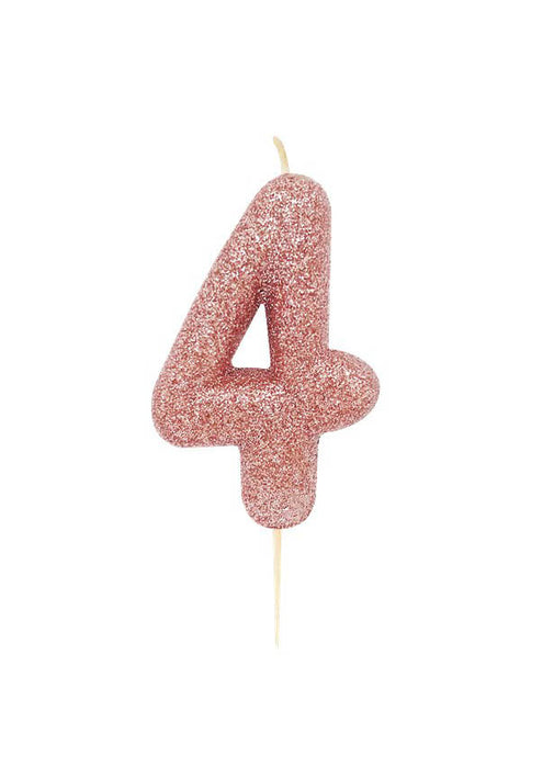Rose Gold Glitter Number 4 Candle