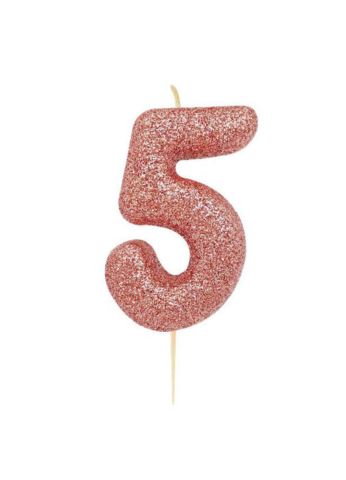 Rose Gold Glitter Number 5 Candle