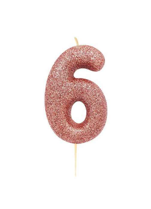 Rose Gold Glitter Number 6 Candle