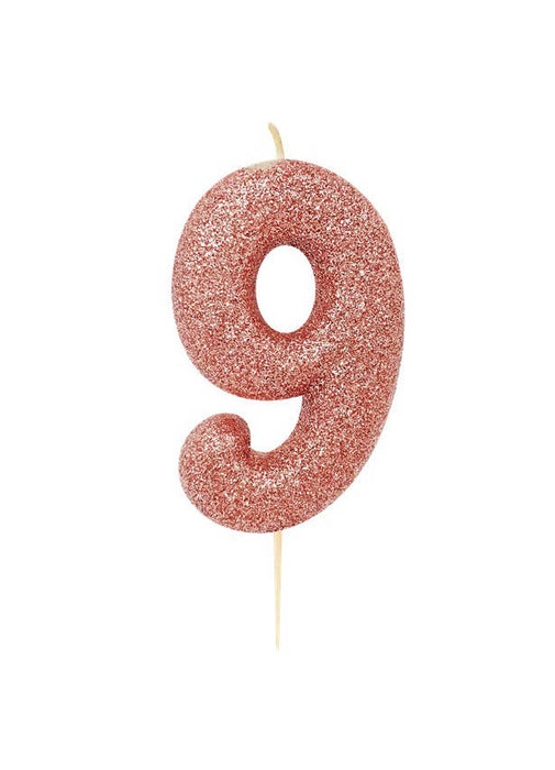 Rose Gold Glitter Number 9 Candle