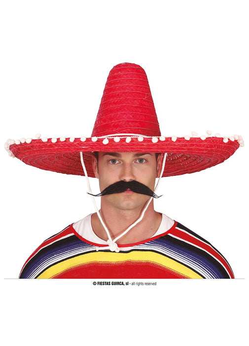 Red Large Straw Sombrero