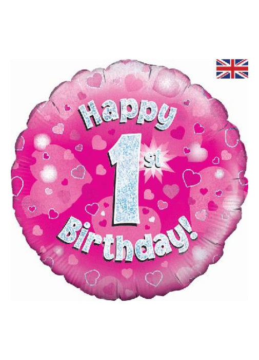 Pink Happy 1st Birthday Foil Balloon