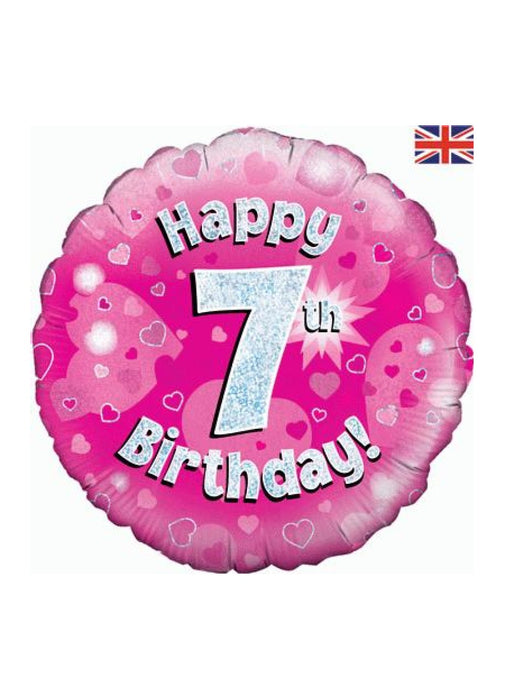 Pink Happy 7th Birthday Foil Balloon