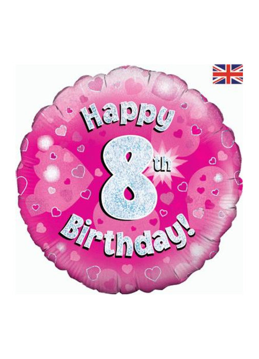 Pink Happy 8th Birthday Foil Balloon