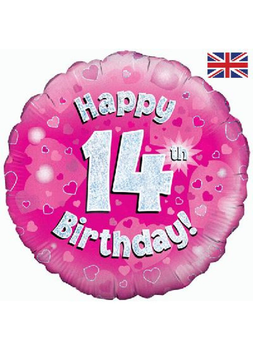 Pink Happy 14th Birthday Foil Balloon