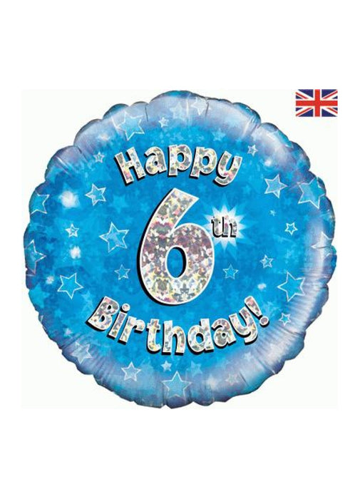 Blue Happy 6th Birthday Foil Balloon
