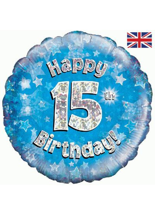 Blue Happy 15th Birthday Foil Balloon
