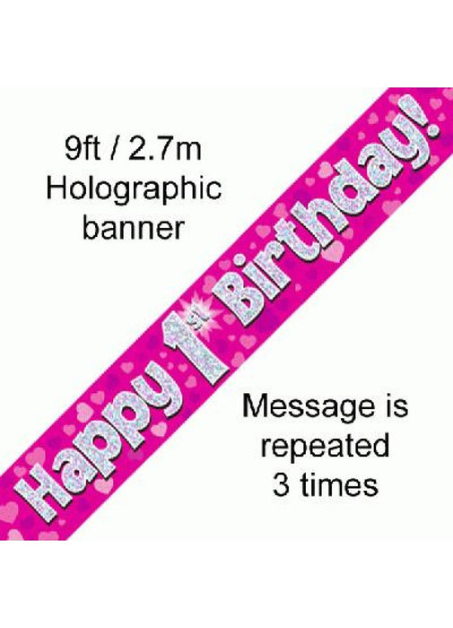 Happy 1st Birthday Pink Foil Banner
